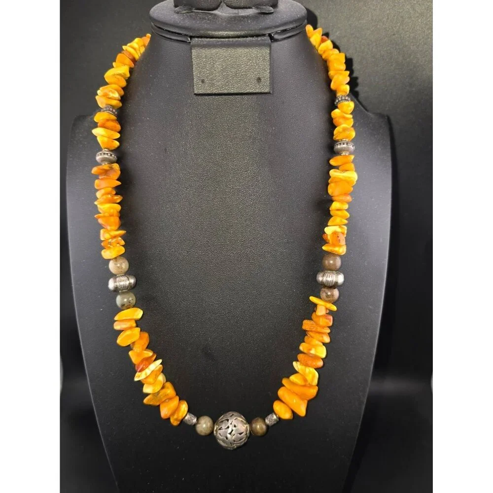 Baltic Amber Nugget Necklace Sterling Silver Beads And Heart Clasp - Picture 1 of 8